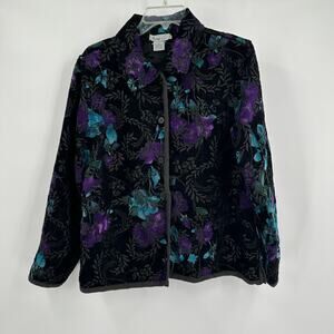 Analogy Women Tapestry Blazer Jacket Size M Jewel Tones Moody Art To Wear Floral